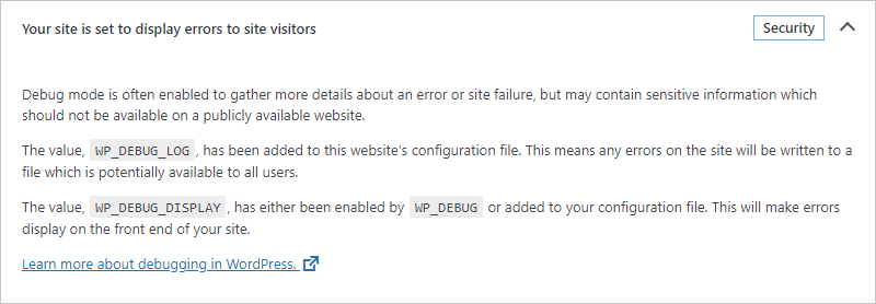 Message: Your site is set to display errors to site visitors 